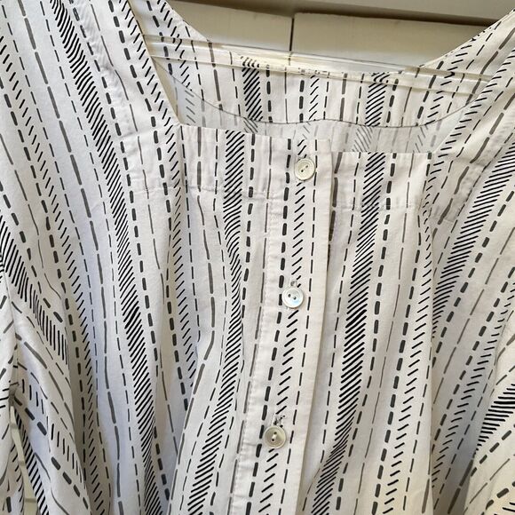 Eley Kishimoto White Black Geometric Blouse Tie Waist Cotton, Size 12 - Picture 6 of 10